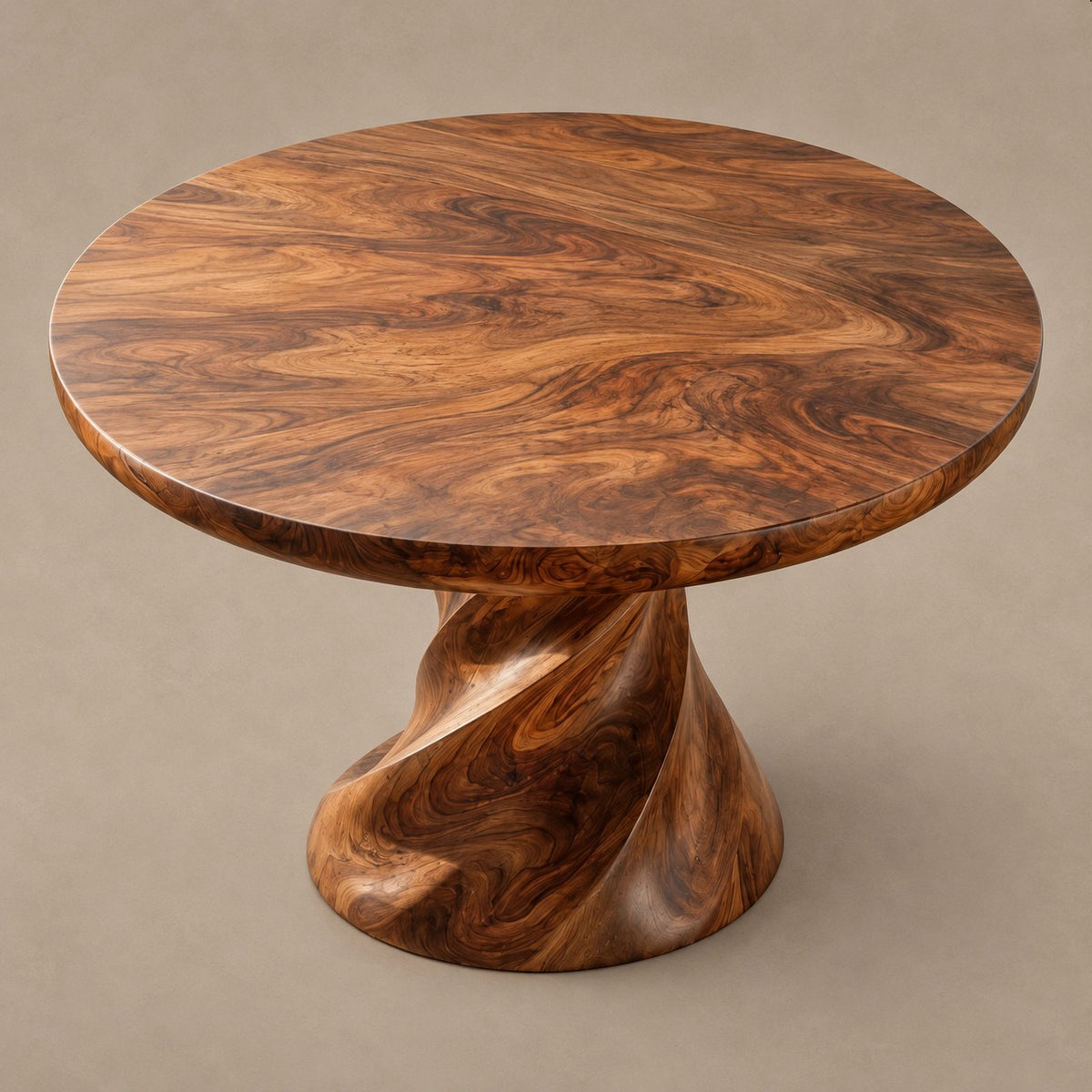 Contemporary Round Dining Table With Twisted Pedestal For Dining Room