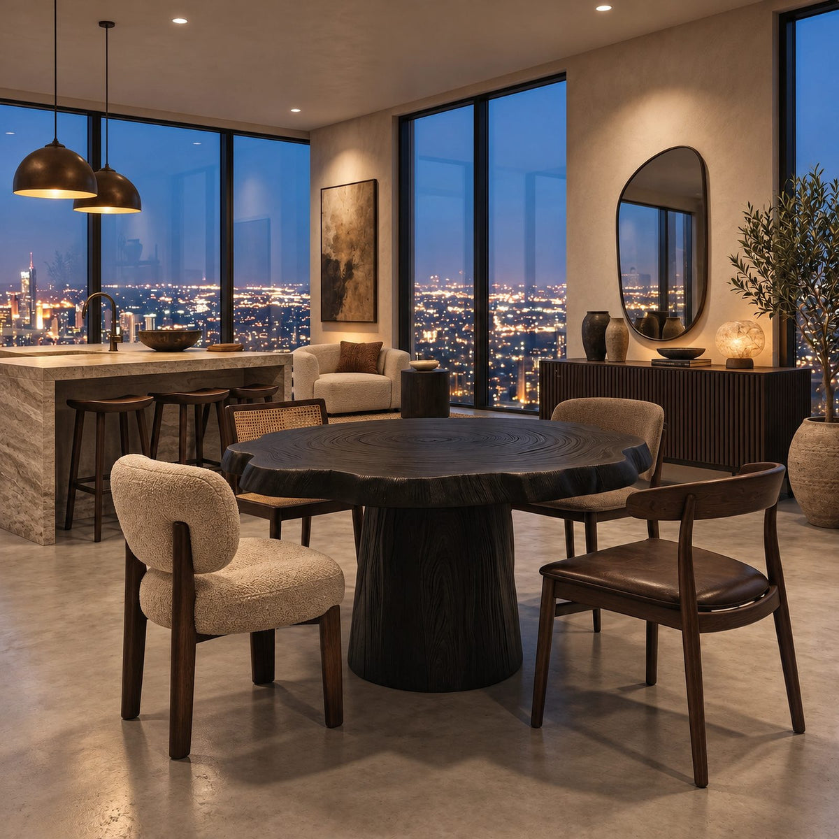 Handcrafted Round Dining Table With Chunky Root Pedestal For Kitchen