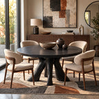 Rustic Round Dining Table With Natural Root Pedestal For Dining Room
