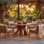 Rustic Round Dining Table With Natural Root Pedestal For Dining Room