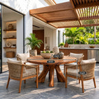 Rustic Round Dining Table With Natural Root Pedestal For Dining Room
