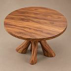 Rustic Round Dining Table With Natural Root Pedestal For Dining Room