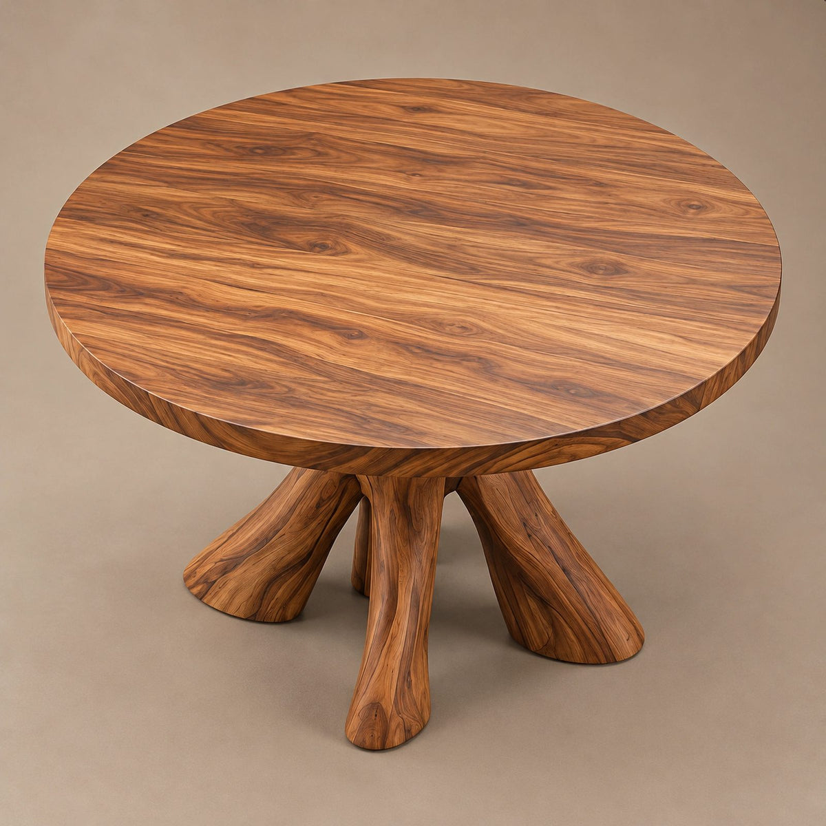 Rustic Round Dining Table With Natural Root Pedestal For Dining Room