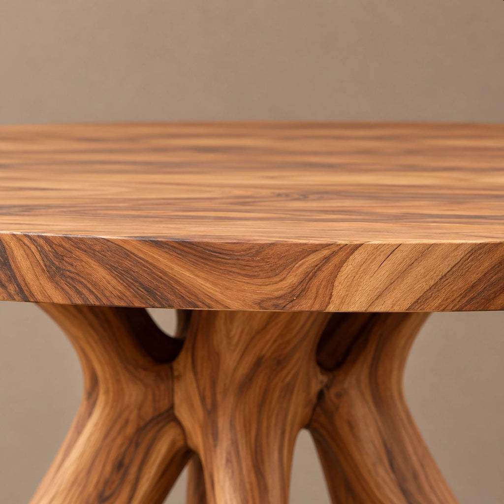 Rustic Round Dining Table With Natural Root Pedestal For Dining Room