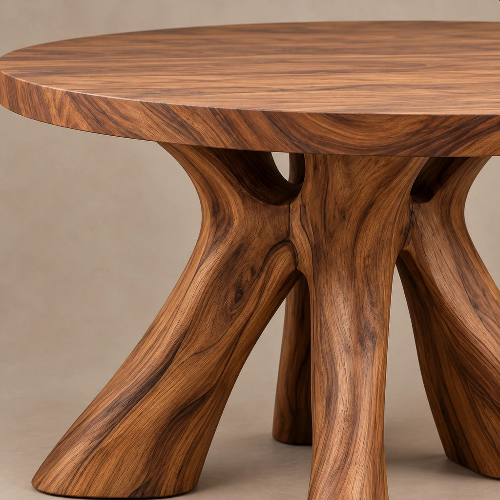 Rustic Round Dining Table With Natural Root Pedestal For Dining Room