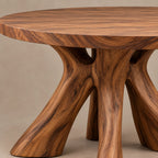 Rustic Round Dining Table With Natural Root Pedestal For Dining Room