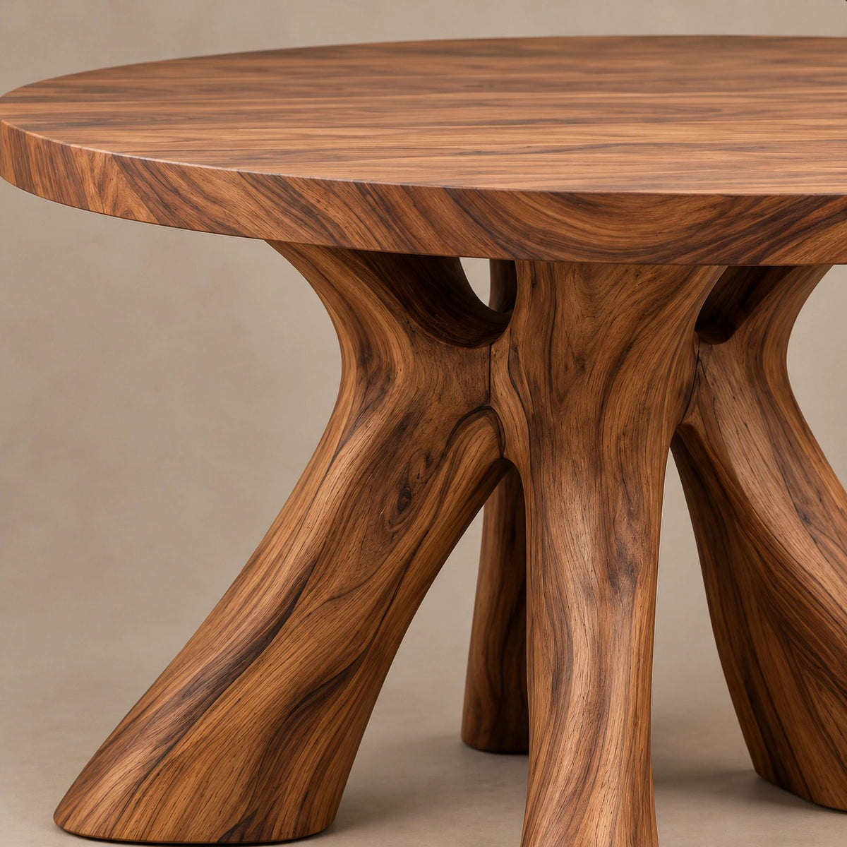 Rustic Round Dining Table With Natural Root Pedestal For Dining Room