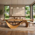 Contemporary Wooden Dining Table With Curved Sculptural Base For Dining Room