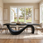 Contemporary Wooden Dining Table With Curved Sculptural Base For Dining Room