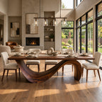 Contemporary Wooden Dining Table With Curved Sculptural Base For Dining Room