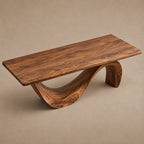 Contemporary Wooden Dining Table With Curved Sculptural Base For Dining Room