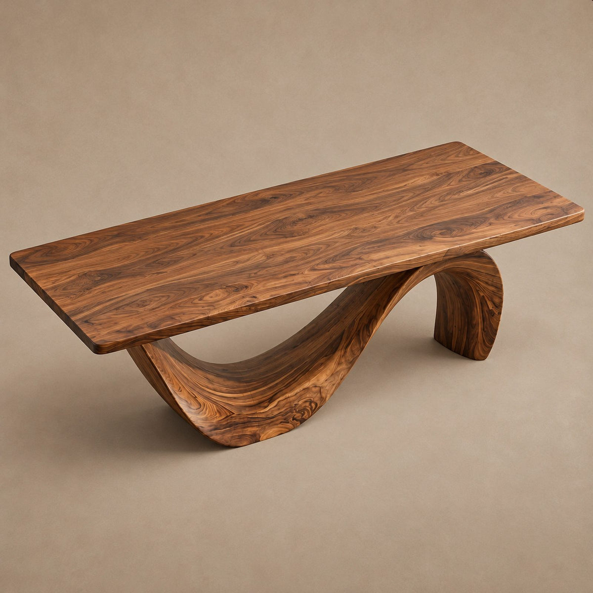 Contemporary Wooden Dining Table With Curved Sculptural Base For Dining Room