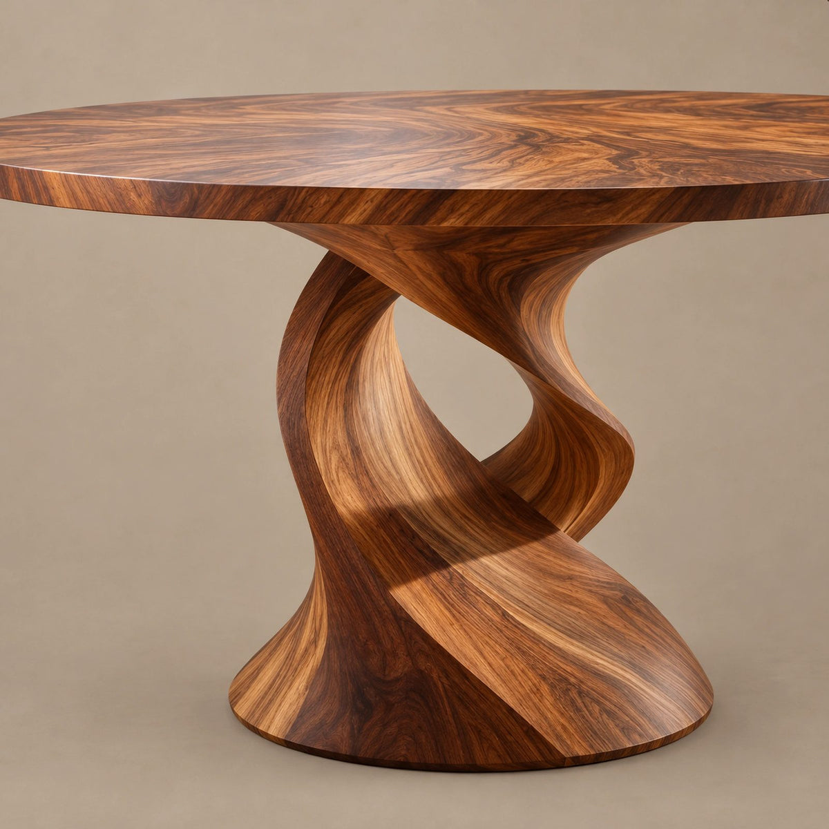 Mid Century Round Dining Table With Spiral Pedestal Base For Kitchen