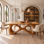 Modern Solid Wood Dining Table With Interlaced Wave Base For Dining Room