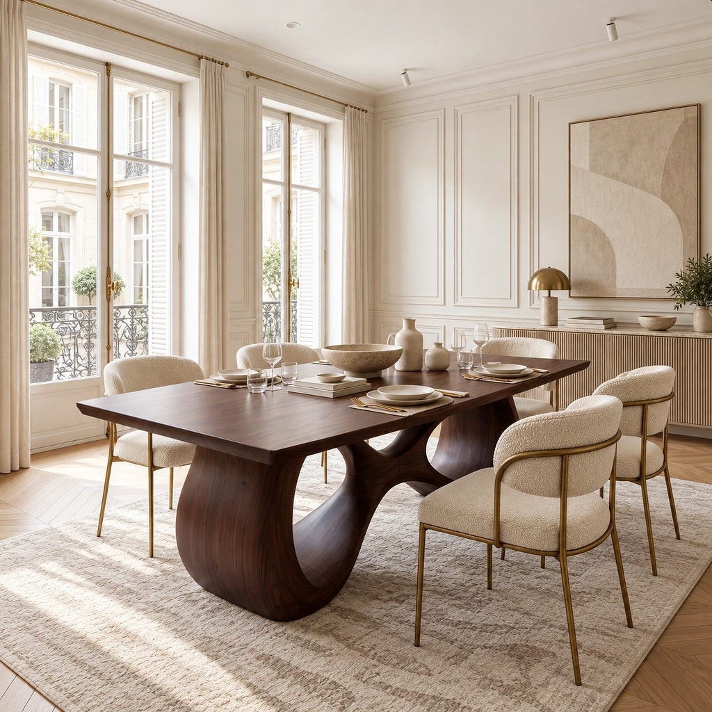 Modern Solid Wood Dining Table With Interlaced Wave Base For Dining Room
