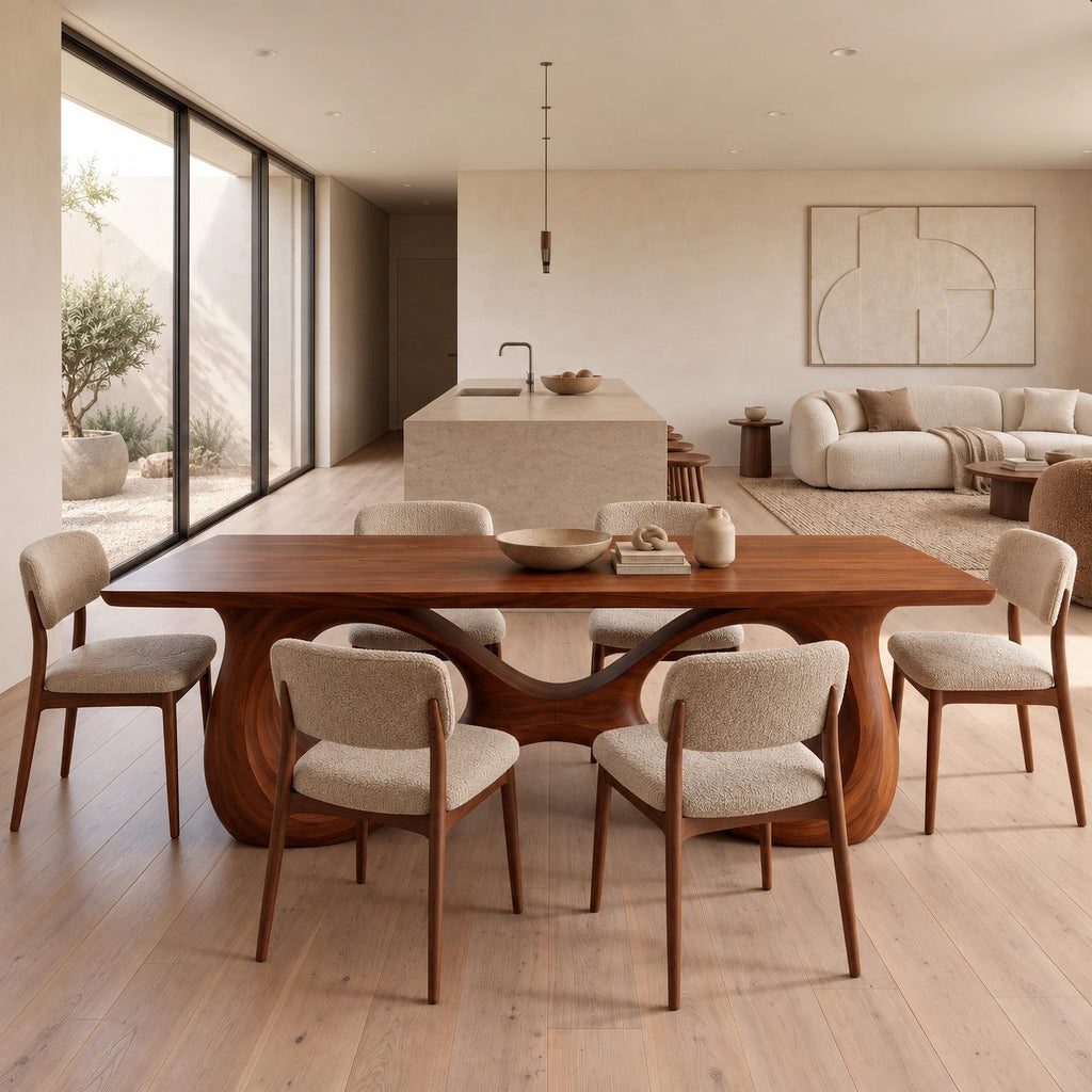 Modern Solid Wood Dining Table With Interlaced Wave Base For Dining Room