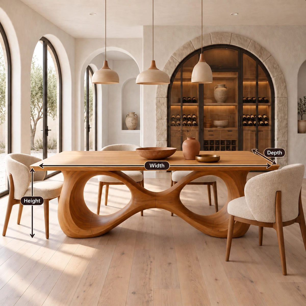 Modern Solid Wood Dining Table With Interlaced Wave Base For Dining Room