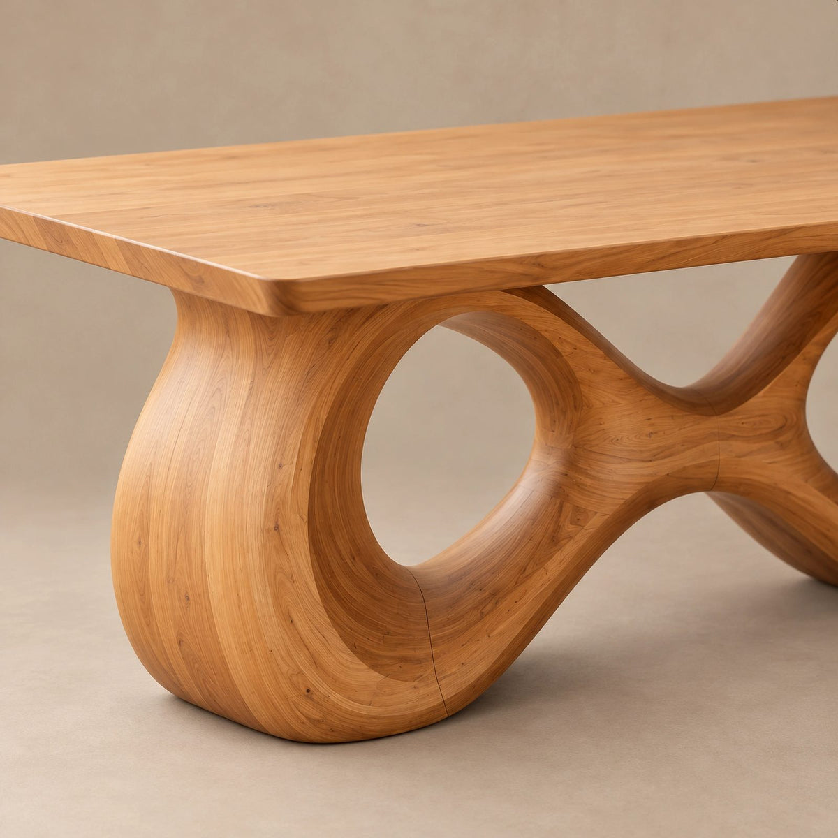 Modern Solid Wood Dining Table With Interlaced Wave Base For Dining Room