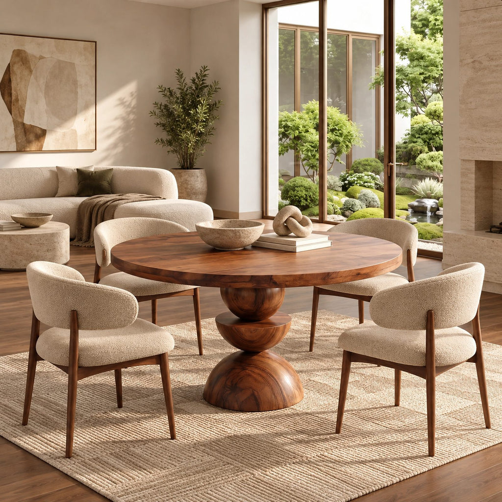 Modern Round Dining Table With Geometric Pedestal Base For Kitchen