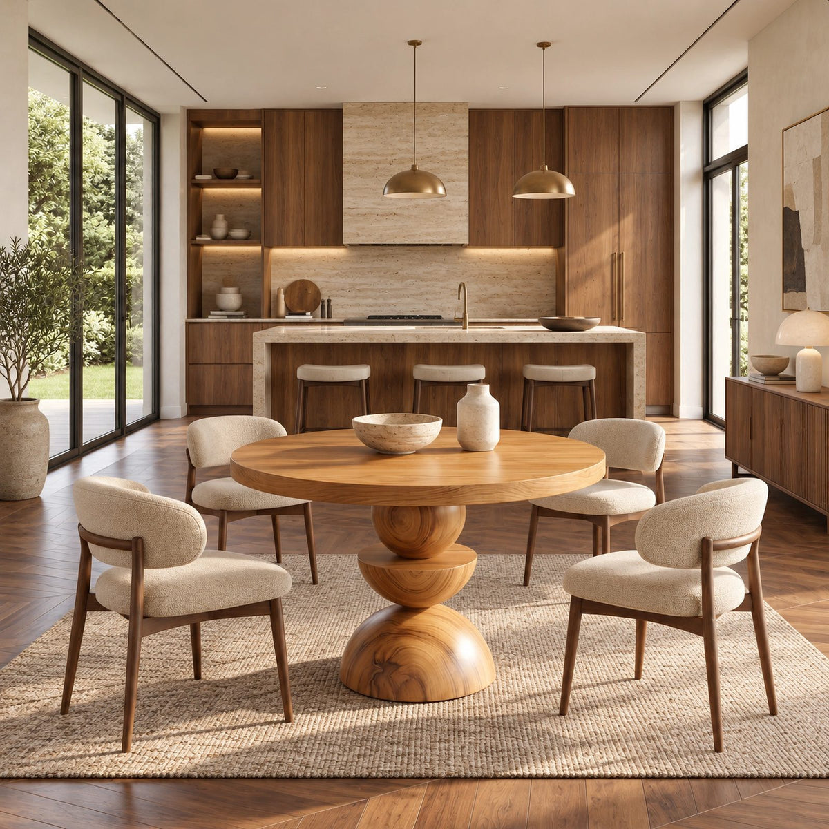 Modern Round Dining Table With Geometric Pedestal Base For Kitchen