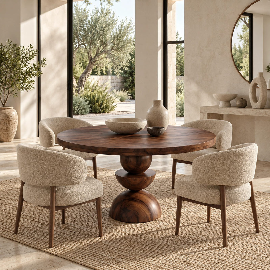 Modern Round Dining Table With Geometric Pedestal Base For Kitchen