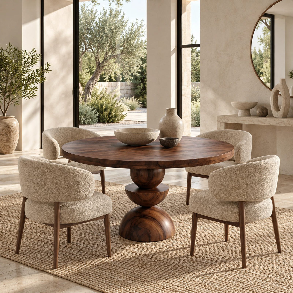 Modern Round Dining Table With Geometric Pedestal Base For Kitchen