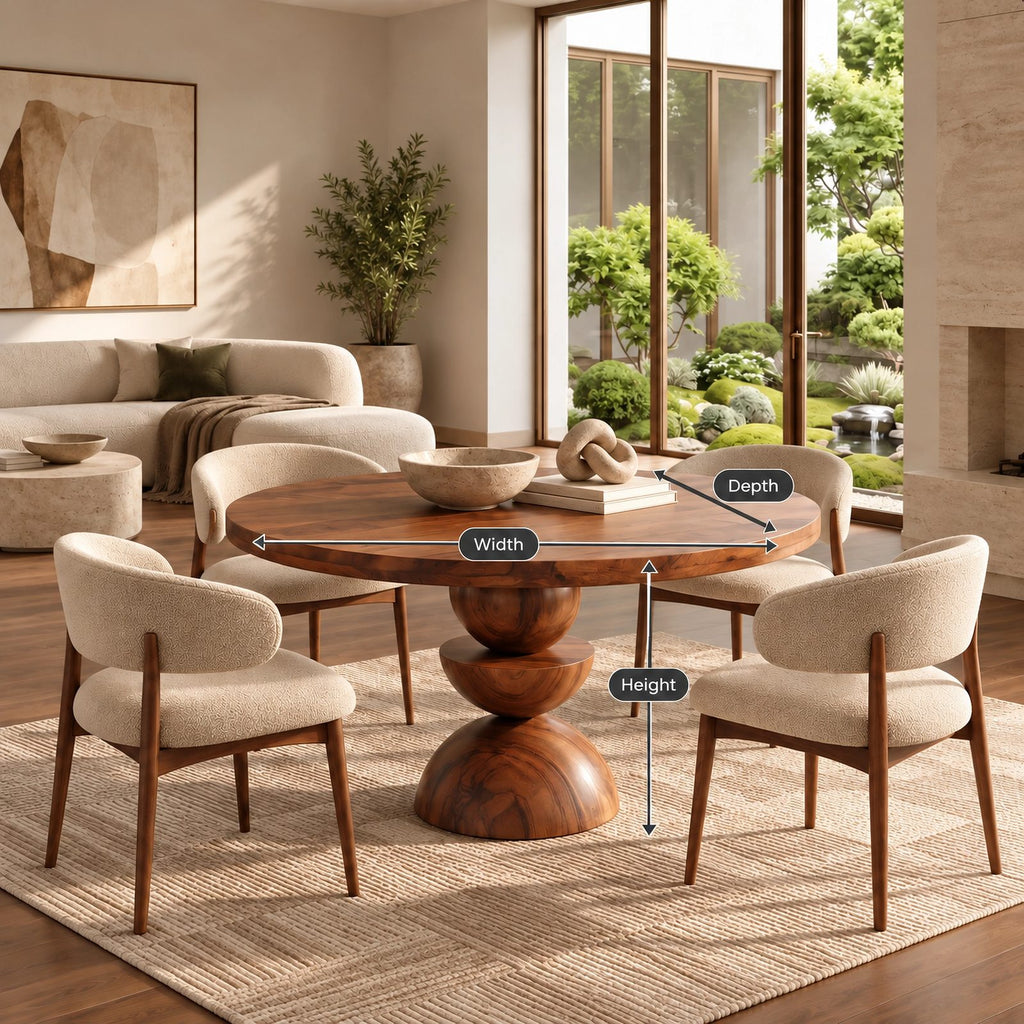 Modern Round Dining Table With Geometric Pedestal Base For Kitchen