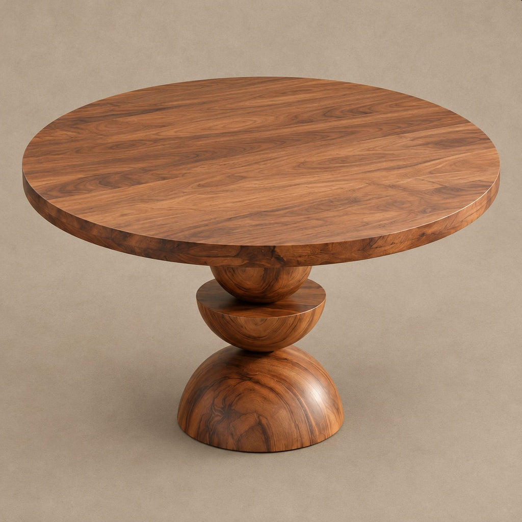 Modern Round Dining Table With Geometric Pedestal Base For Kitchen