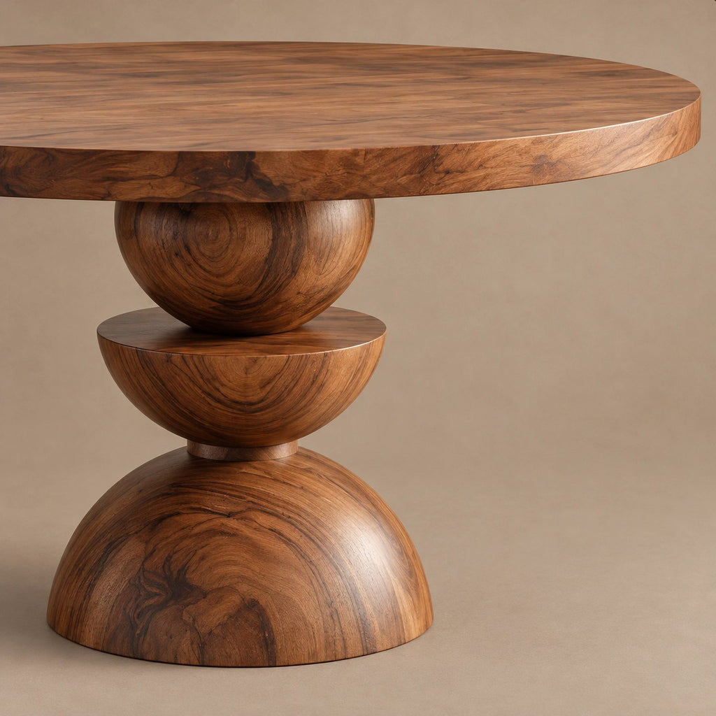 Modern Round Dining Table With Geometric Pedestal Base For Kitchen