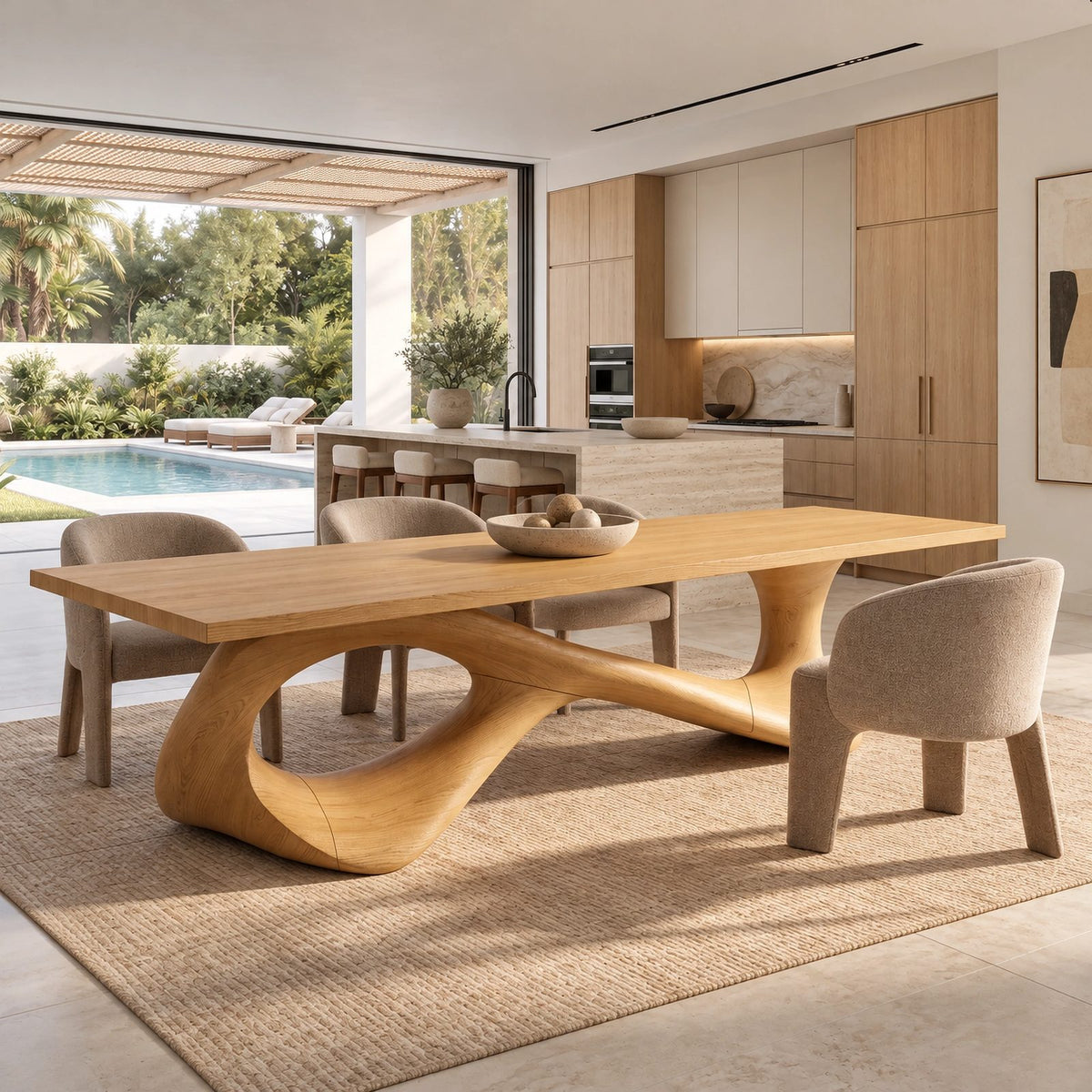 Modern Live Edge Dining Table With Flowing Curved Base For Dining Room
