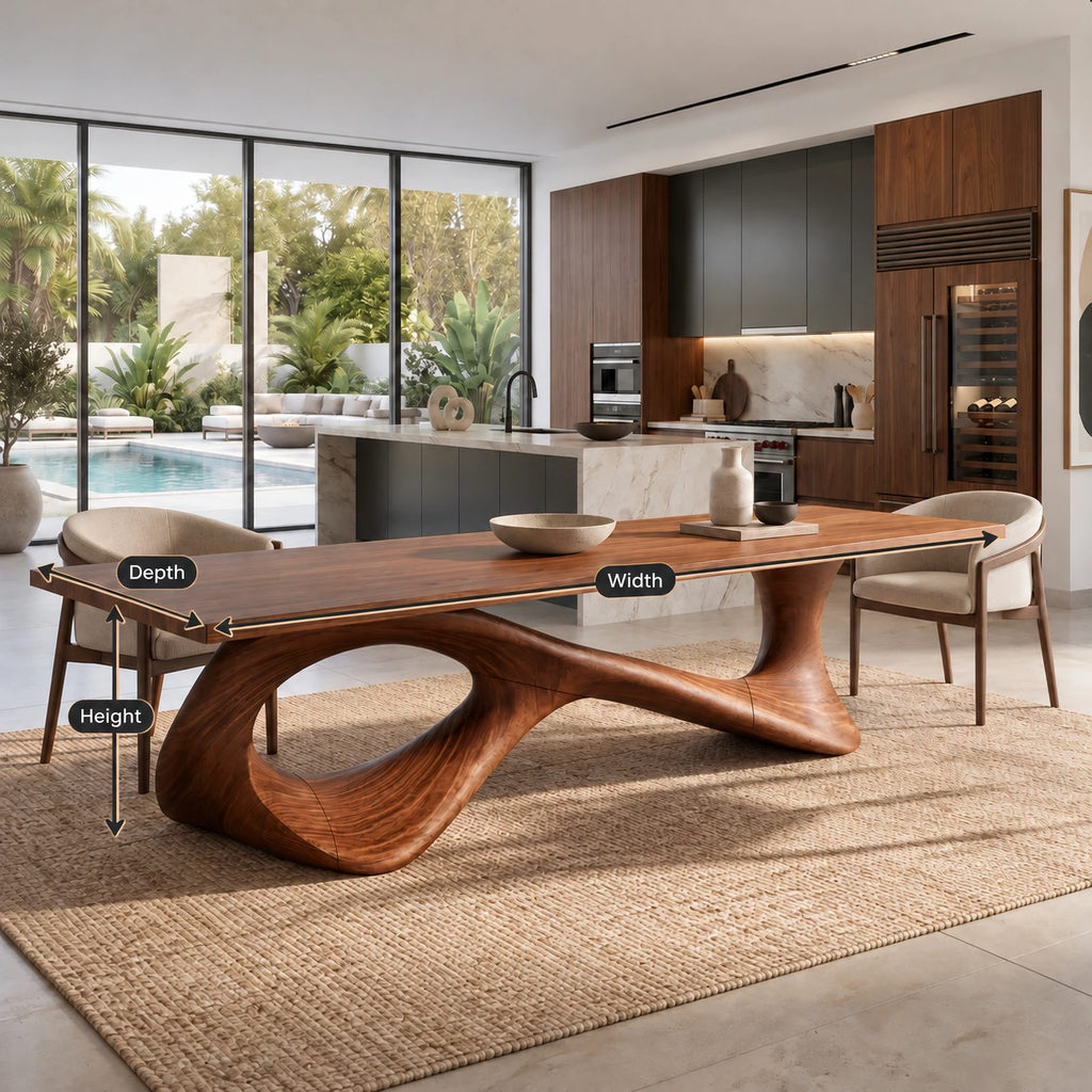 Modern Live Edge Dining Table With Flowing Curved Base For Dining Room