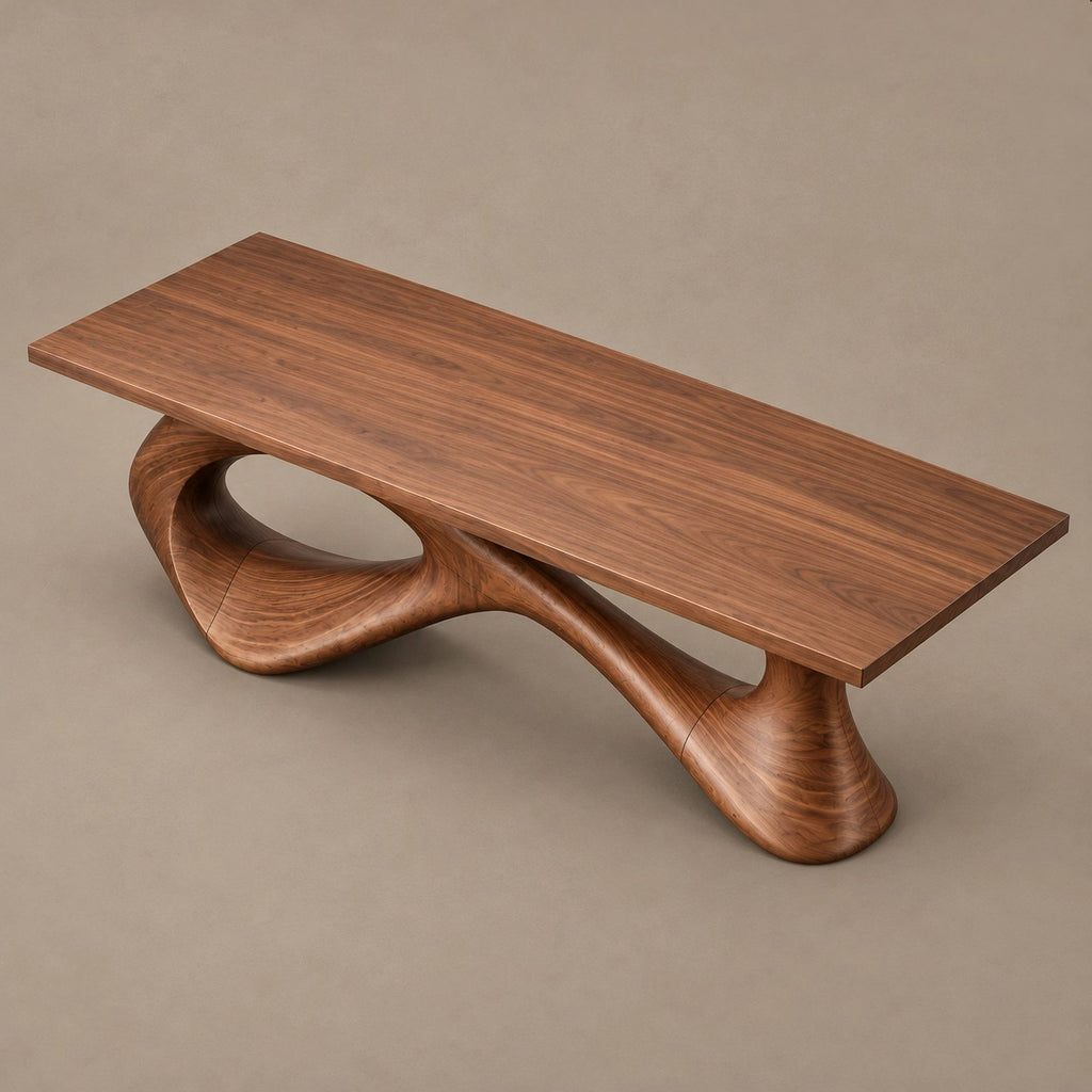Modern Live Edge Dining Table With Flowing Curved Base For Dining Room