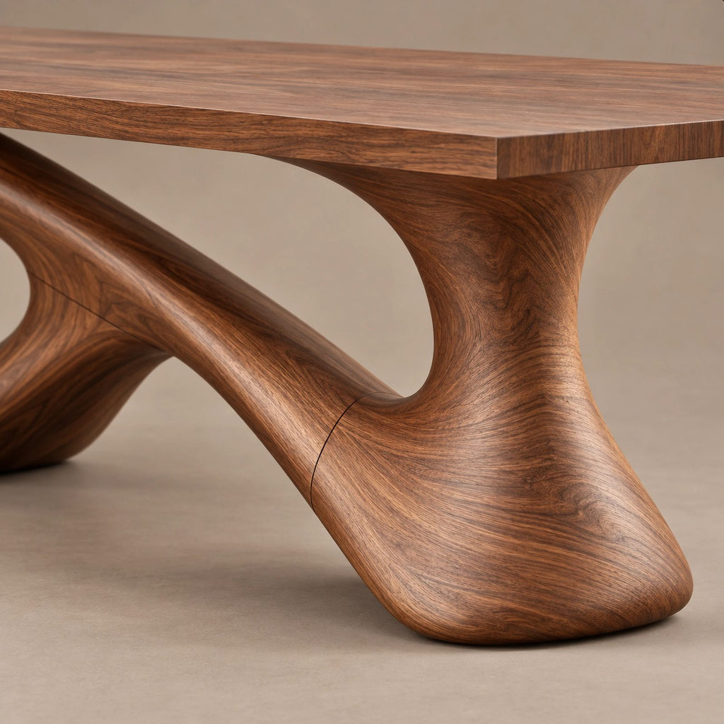 Modern Live Edge Dining Table With Flowing Curved Base For Dining Room