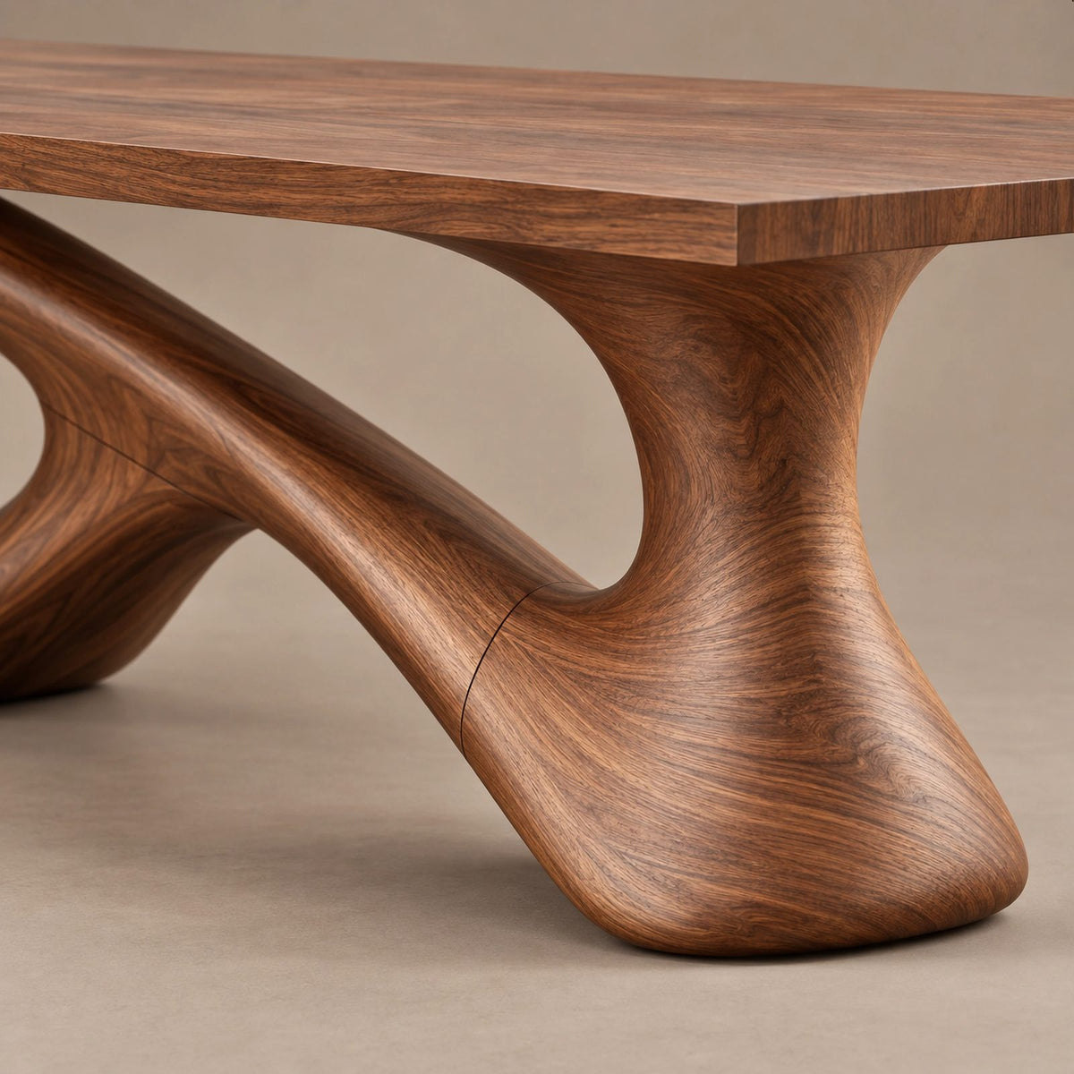 Modern Live Edge Dining Table With Flowing Curved Base For Dining Room