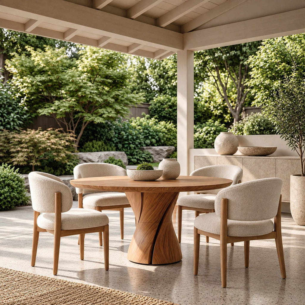 Contemporary Round Dining Table With Hourglass Twist Base For Dining Room