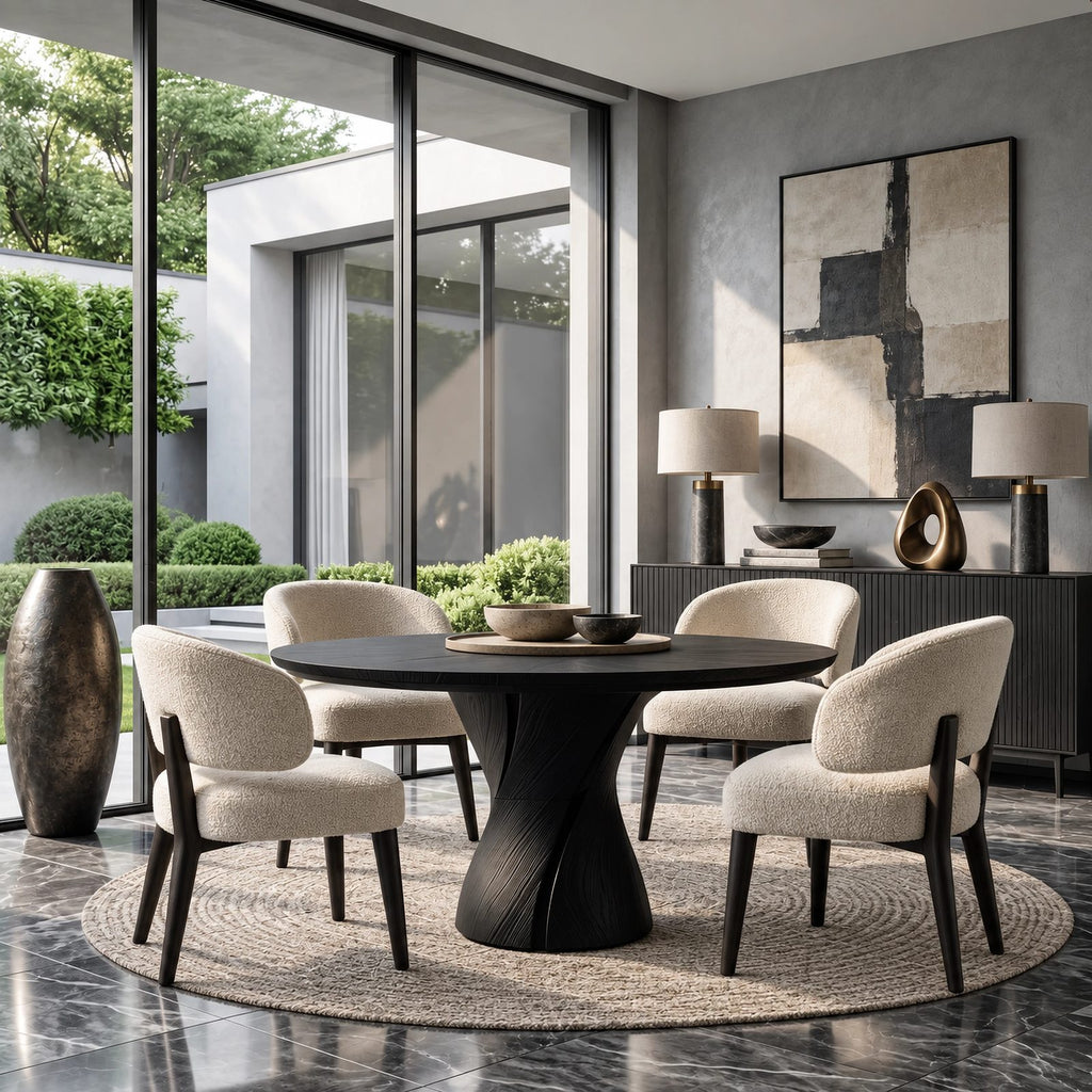 Contemporary Round Dining Table With Hourglass Twist Base For Dining Room