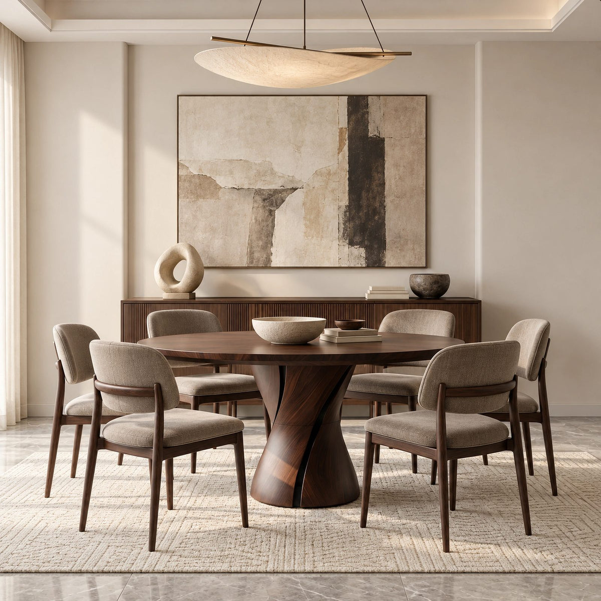 Contemporary Round Dining Table With Hourglass Twist Base For Dining Room