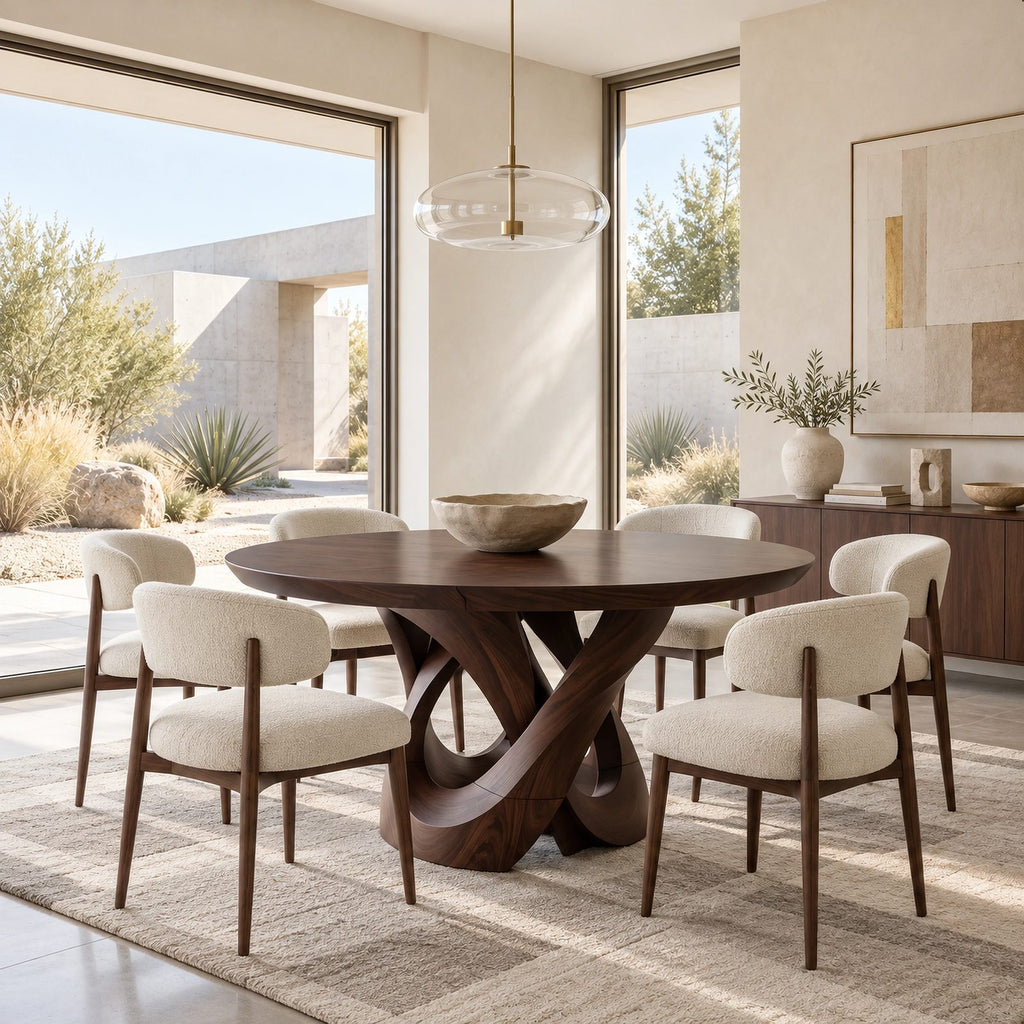 Modern Round Dining Table With Double Spiral Base For Dining Room