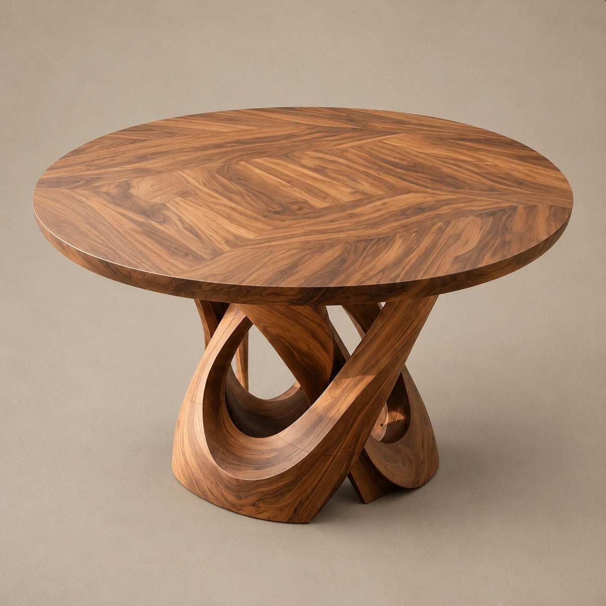 Modern Round Dining Table With Double Spiral Base For Dining Room