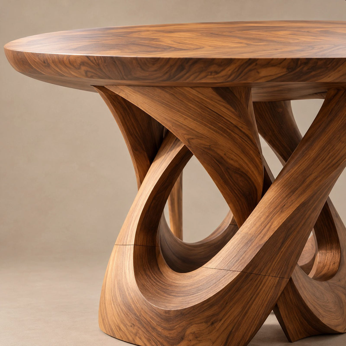 Modern Round Dining Table With Double Spiral Base For Dining Room