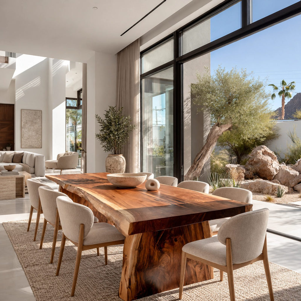 Organic Live Edge Dining Table With Chunky Slab Base For Dining Room