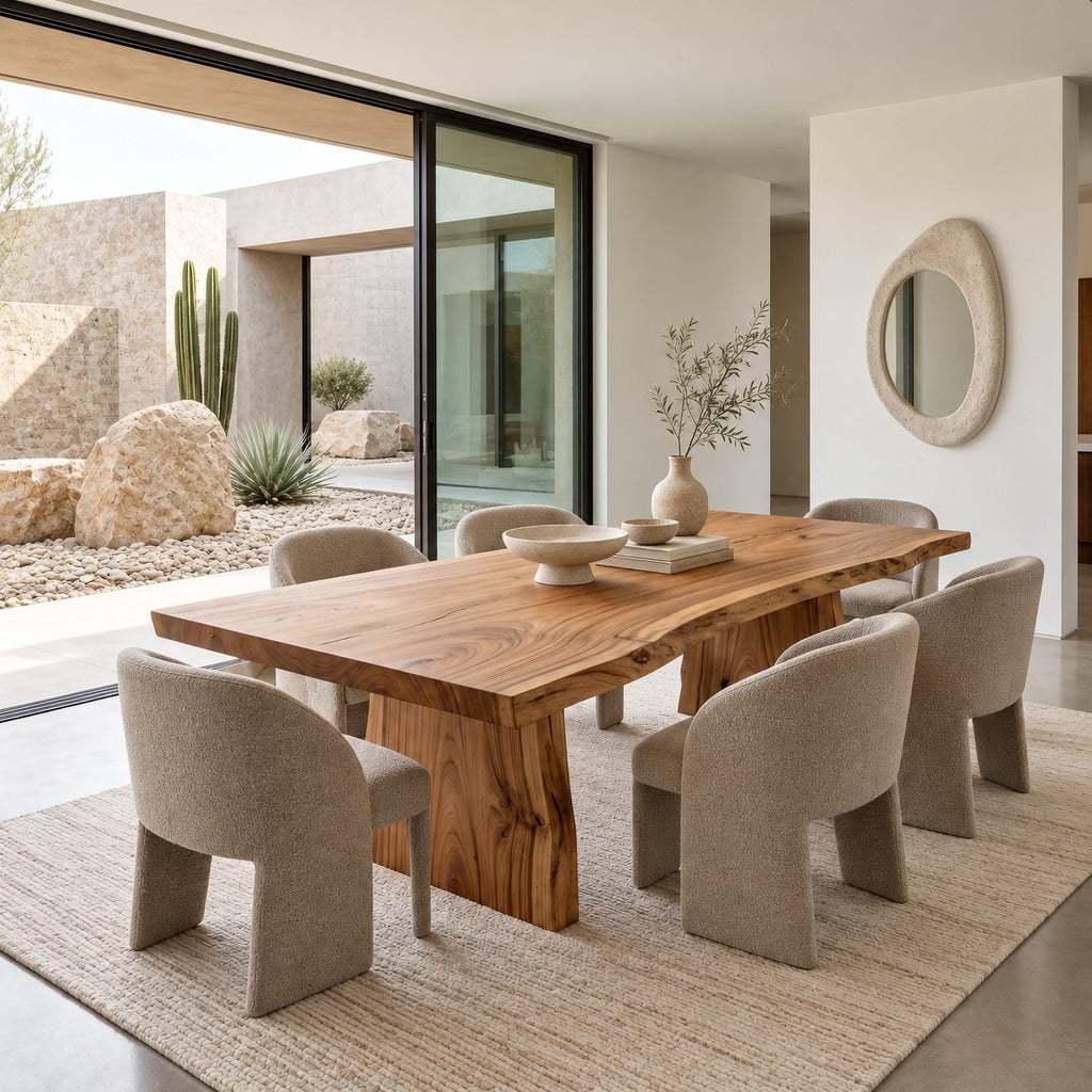 Organic Live Edge Dining Table With Chunky Slab Base For Dining Room