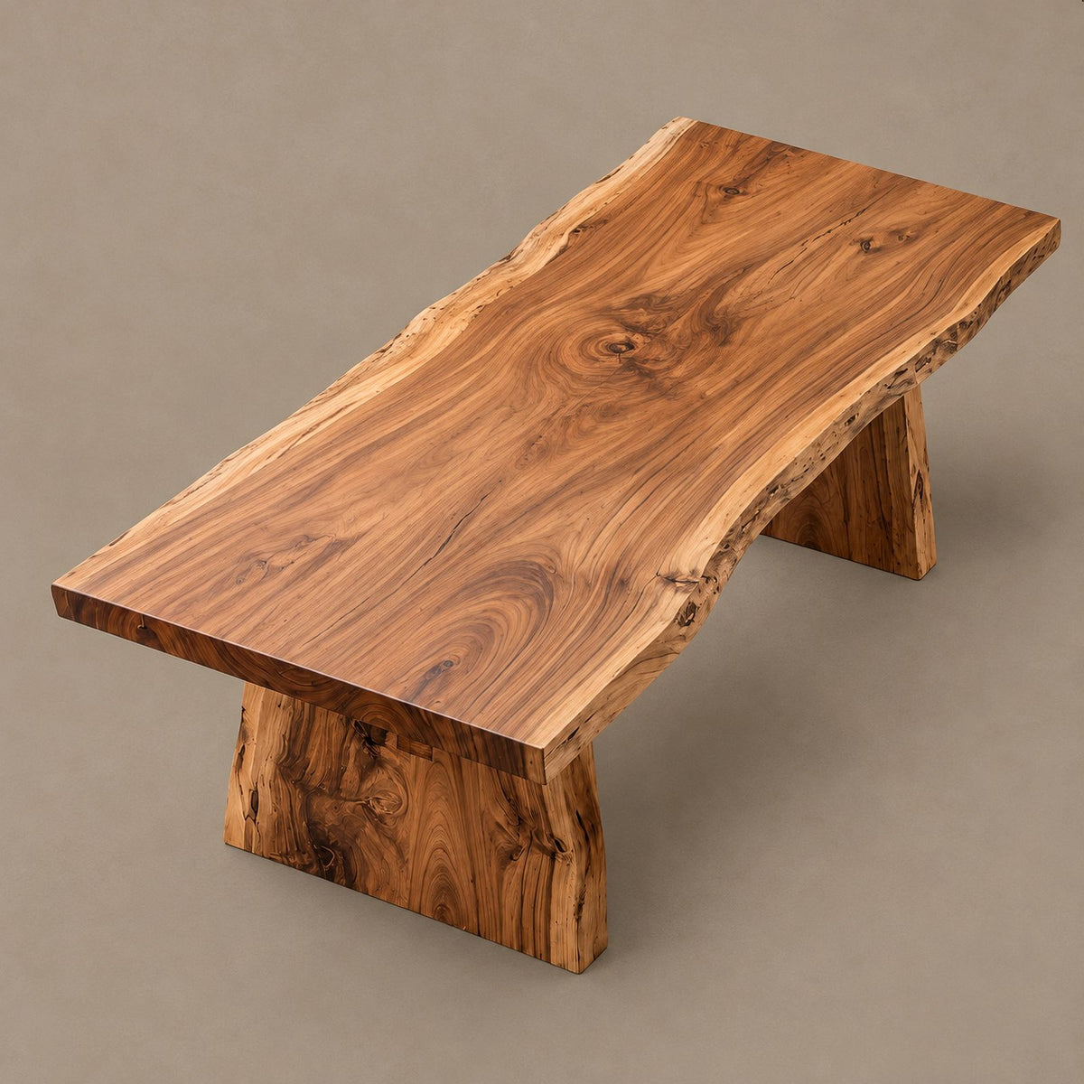 Organic Live Edge Dining Table With Chunky Slab Base For Dining Room