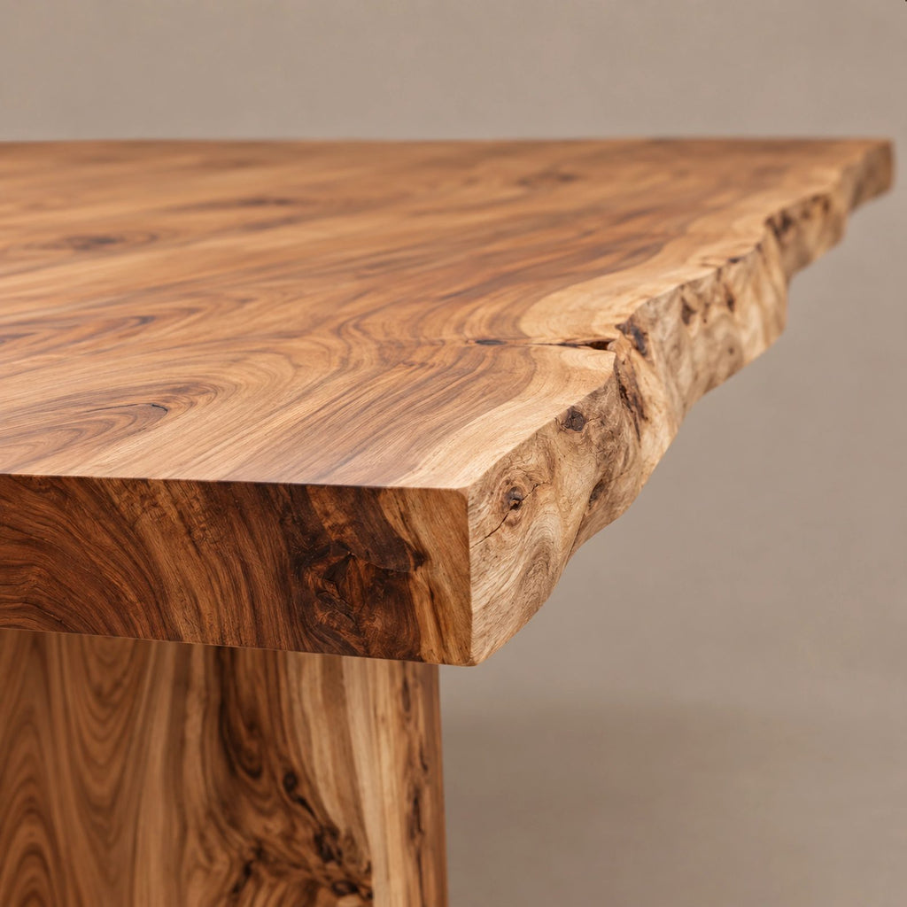 Organic Live Edge Dining Table With Chunky Slab Base For Dining Room