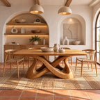 Scandinavian Solid Wood Dining Table With Mirrored Wave Legs For Dining Room