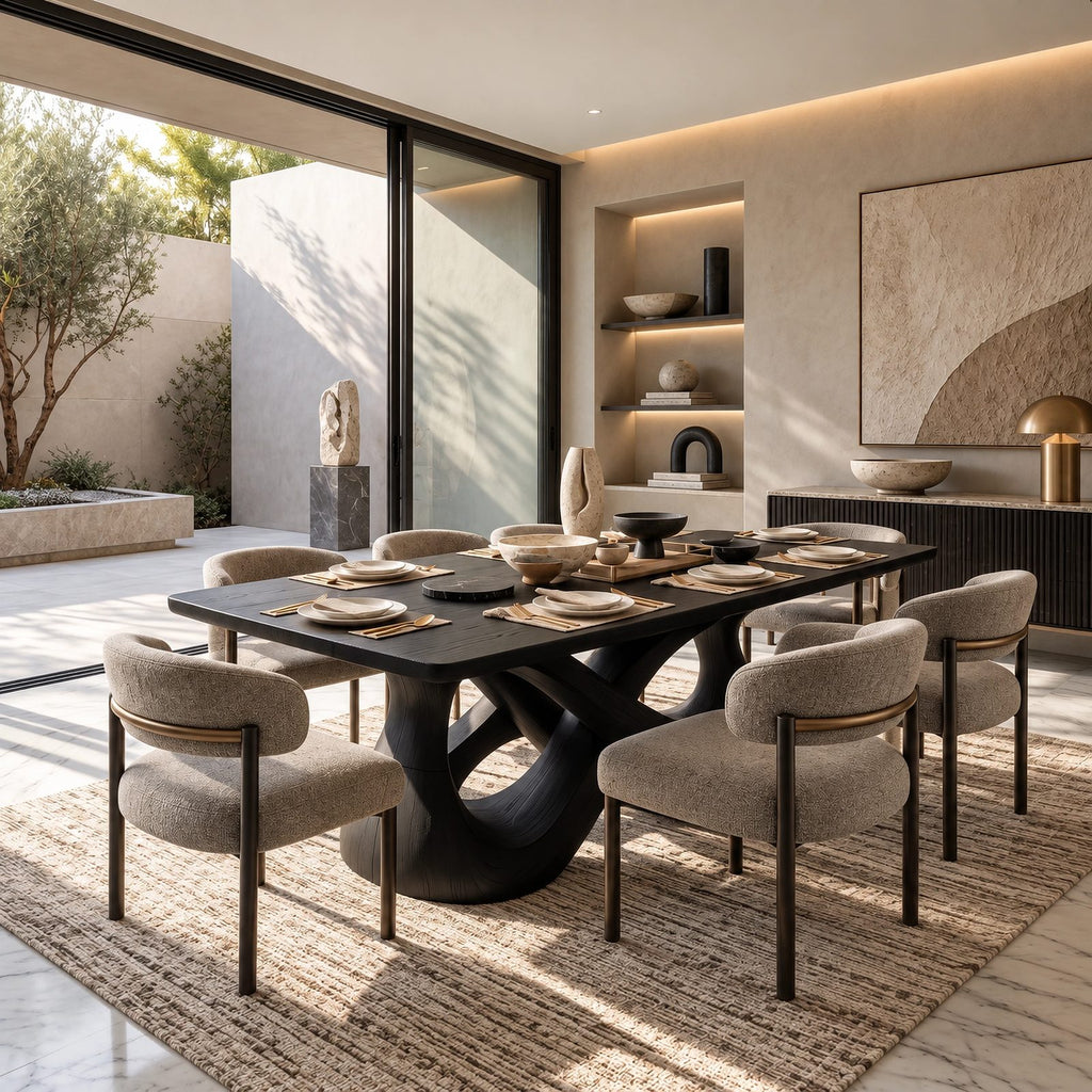 Scandinavian Solid Wood Dining Table With Mirrored Wave Legs For Dining Room