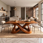 Scandinavian Solid Wood Dining Table With Mirrored Wave Legs For Dining Room