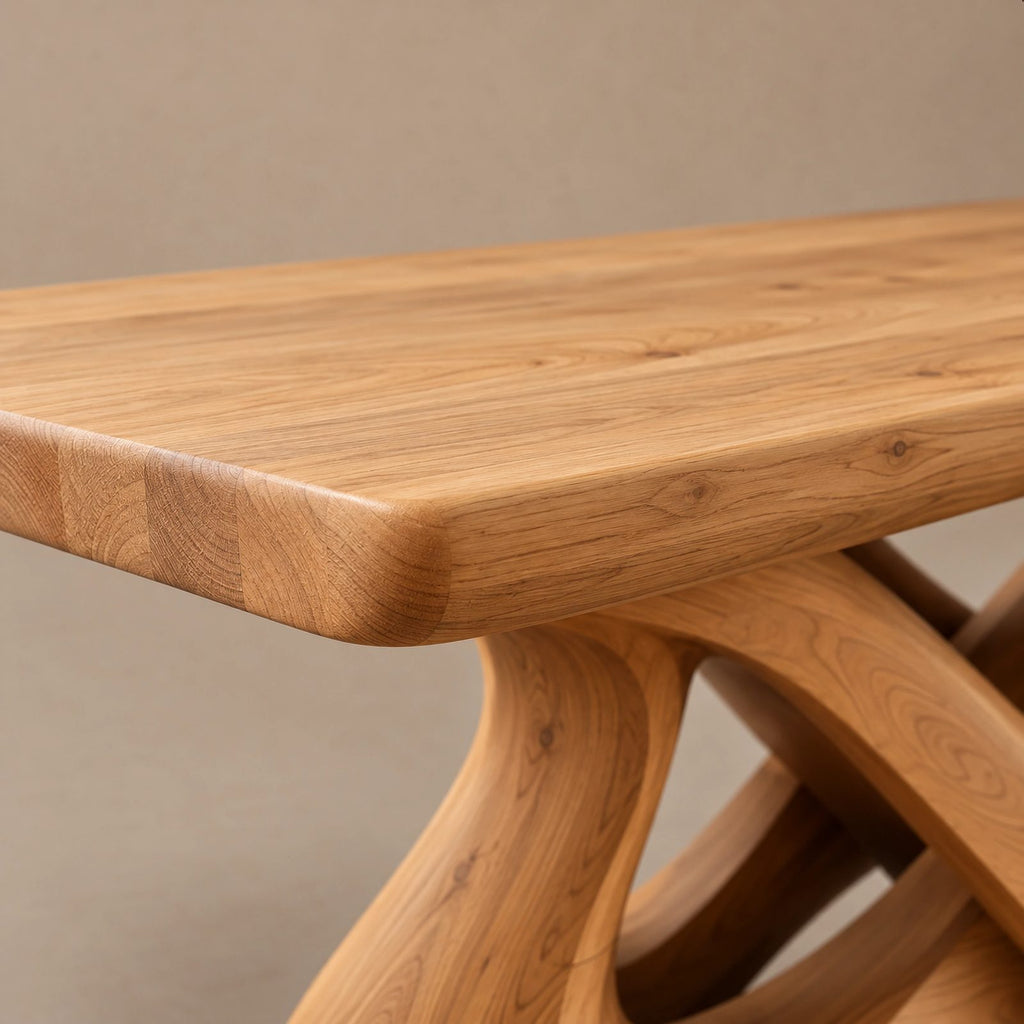 Scandinavian Solid Wood Dining Table With Mirrored Wave Legs For Dining Room