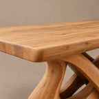 Scandinavian Solid Wood Dining Table With Mirrored Wave Legs For Dining Room