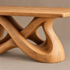 Scandinavian Solid Wood Dining Table With Mirrored Wave Legs For Dining Room